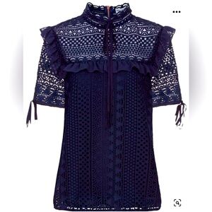 PERSEVERANCE LONDON - Victoriana Stripe Lace Blouse - Navy